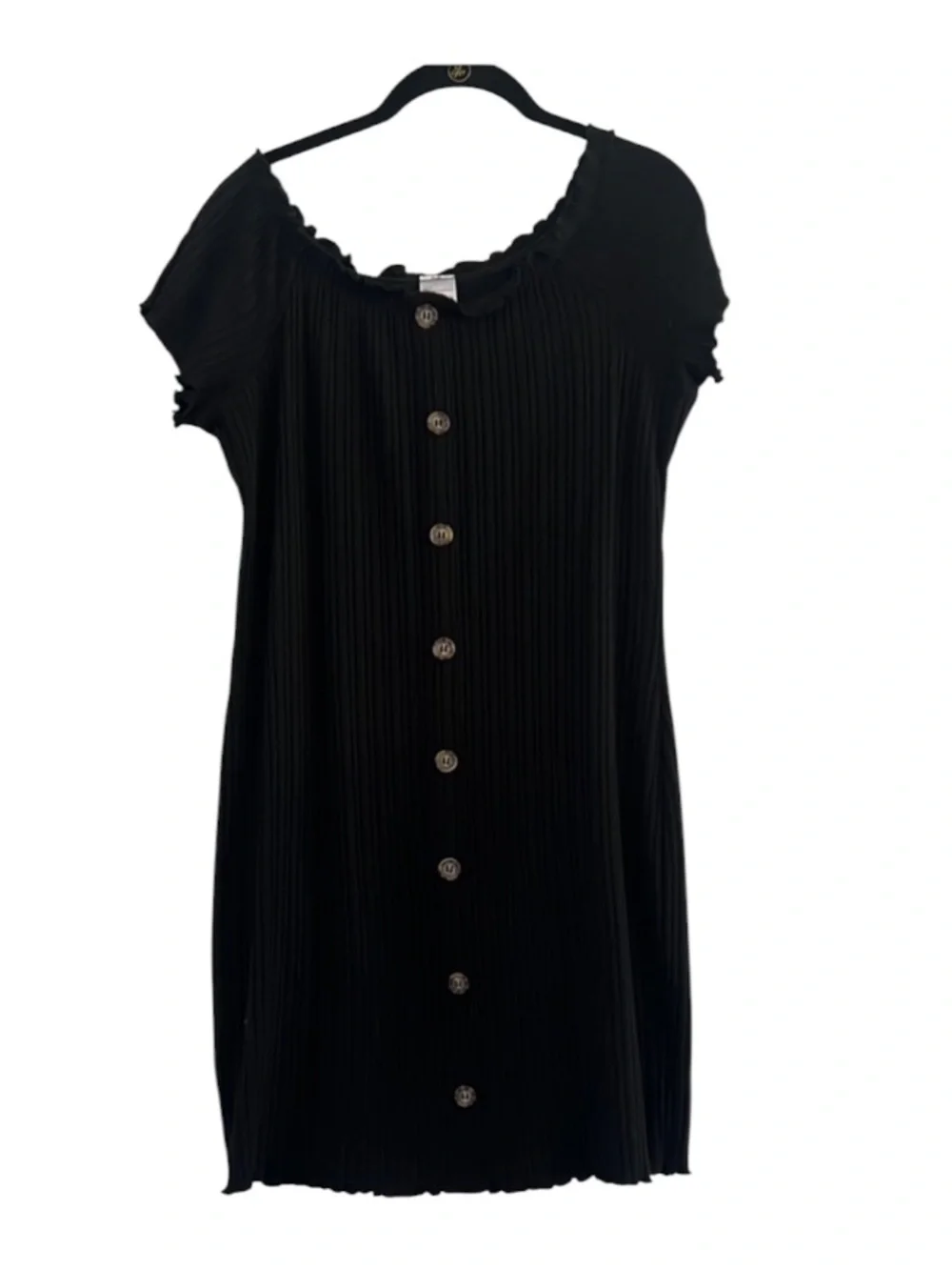 No Boundaries Scallop Trim Black Button-Front Mini Dress Size XXL
